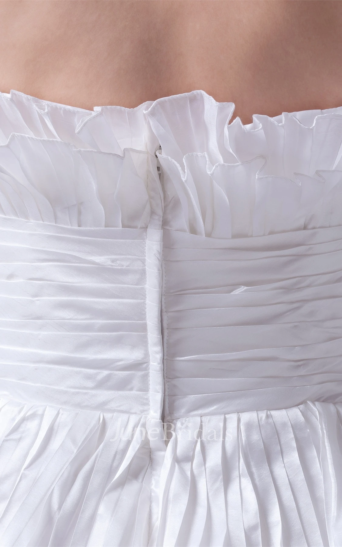 Strapless Tiered Floor-Length Dress with Ruching and Flower