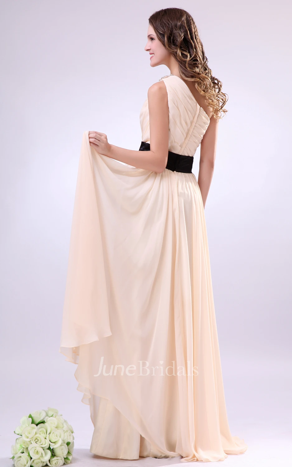 Maxi Asymmetrical One-Shoulder Dress With Flower And Draping