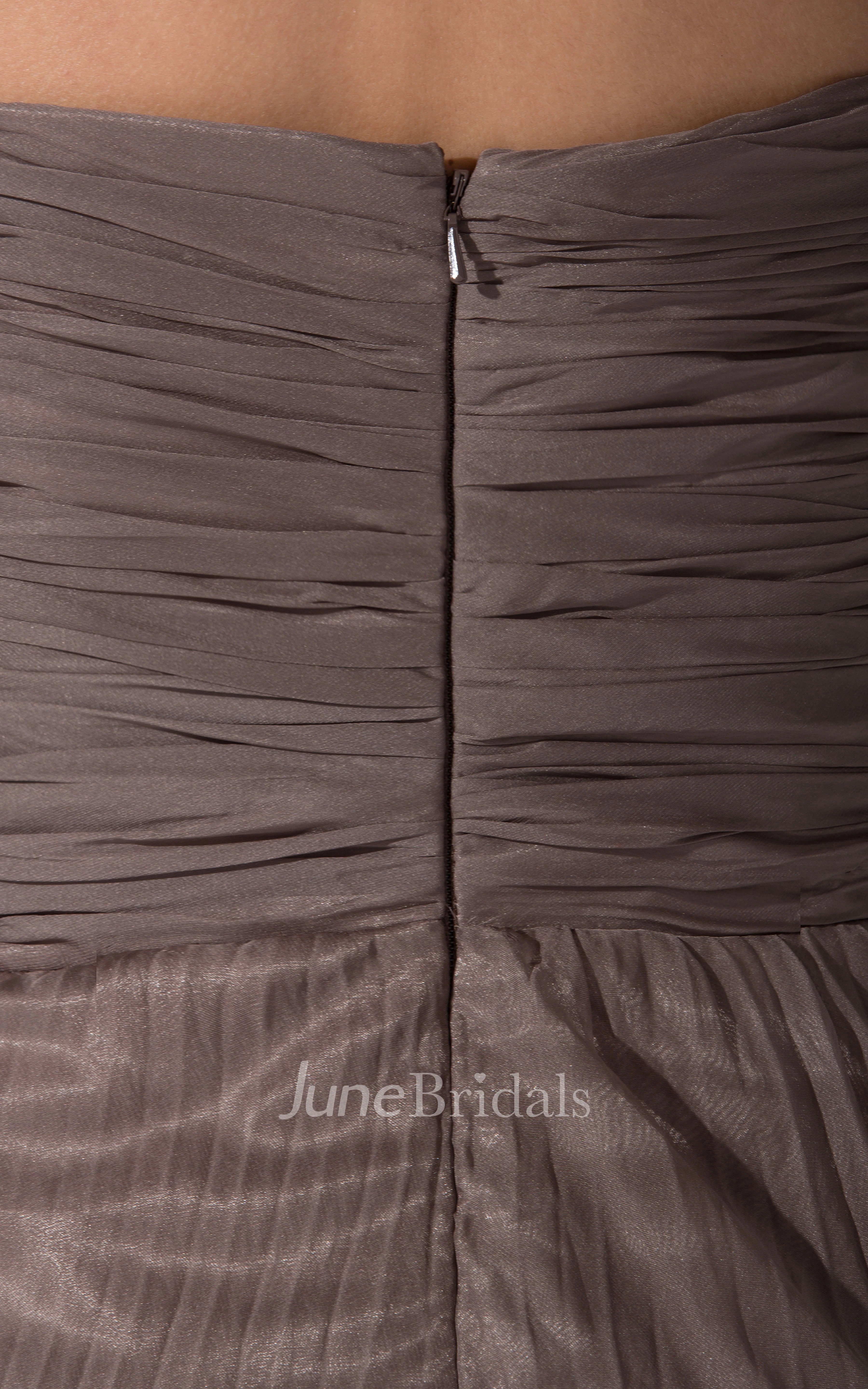 Strapless Chiffon Criss-Cross Ruched Dress With Brush Train