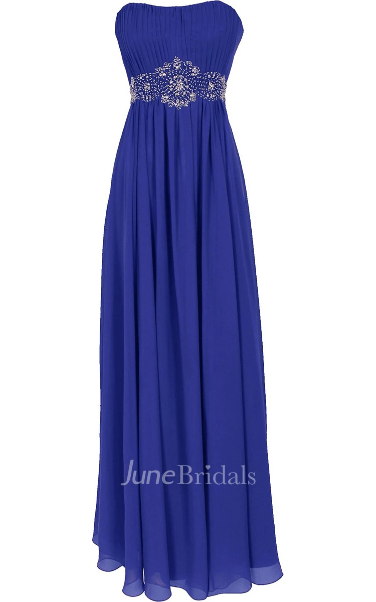 Strapless Ruffle Chiffon Dress With Beading