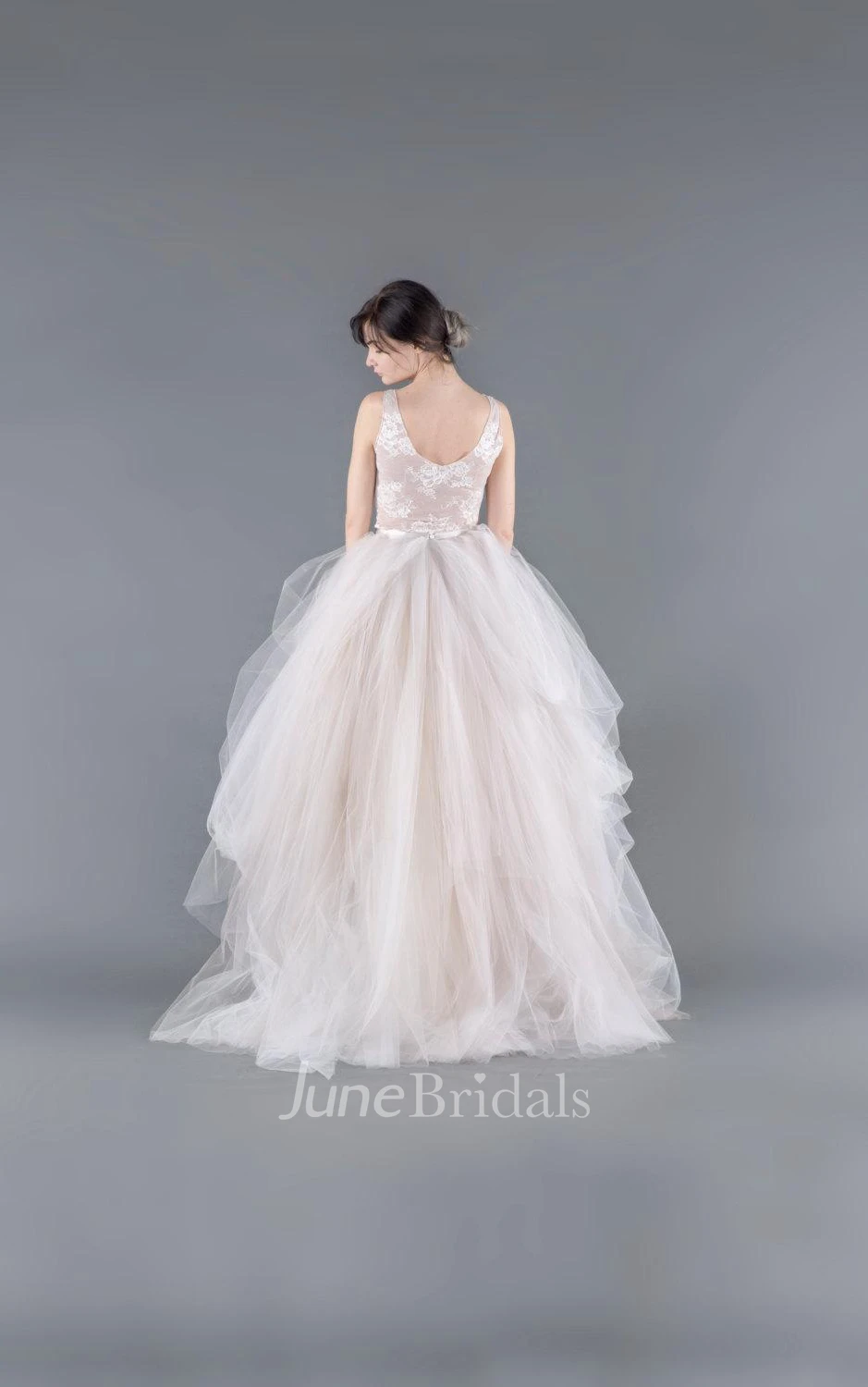 Tulle Lace Organza Weddig Dress With Button Zipper