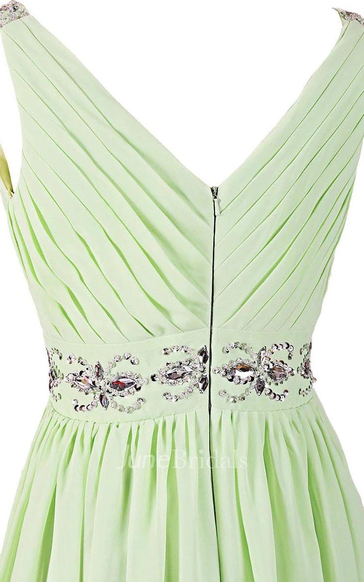 Amazing Sleeveless Chiffon Short Dress With Beaded Waist