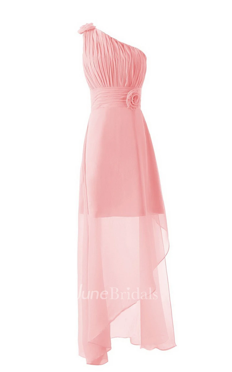 Asymmetrical One-shoulder Pleated A-line Gown With Flowers