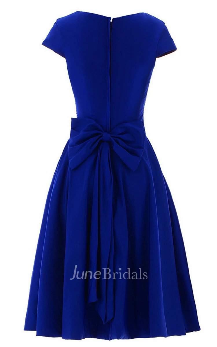 Scoop-neck Short-sleeve Fuffle A-line Bridal Dress