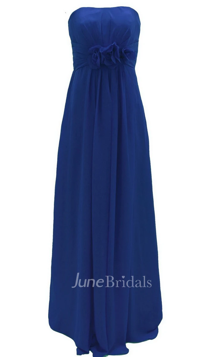 Graceful Strapless Chiffon A-line Gown With Flowers