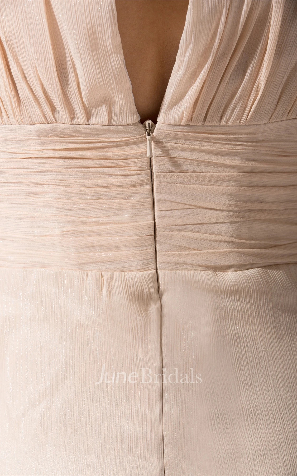 Plunged Caped-Sleeve Mermaid Dress with Front Slit and Ruched Waist