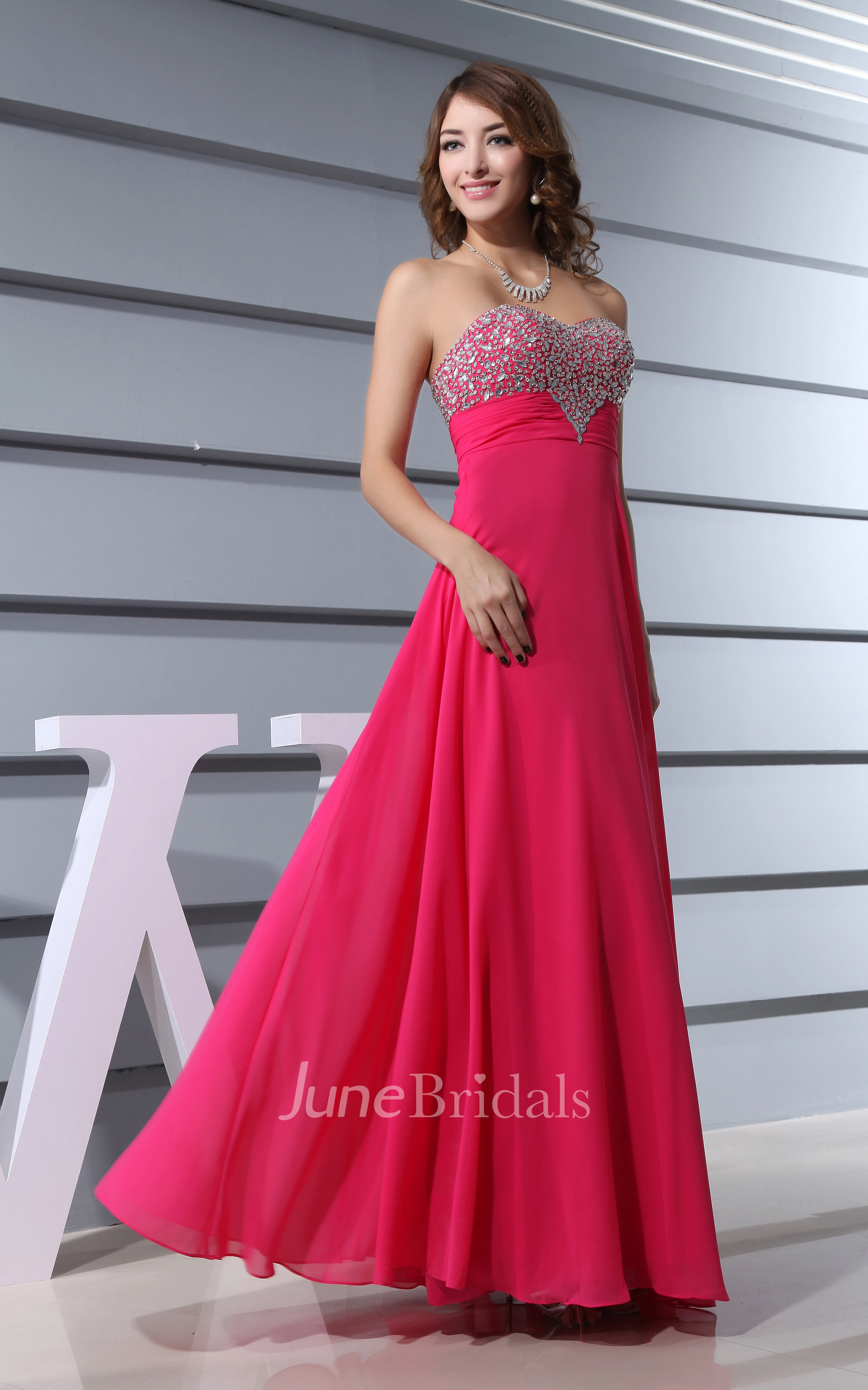 Sassy Sweetheart Chiffon Floor-Length Dress With Beaded Top