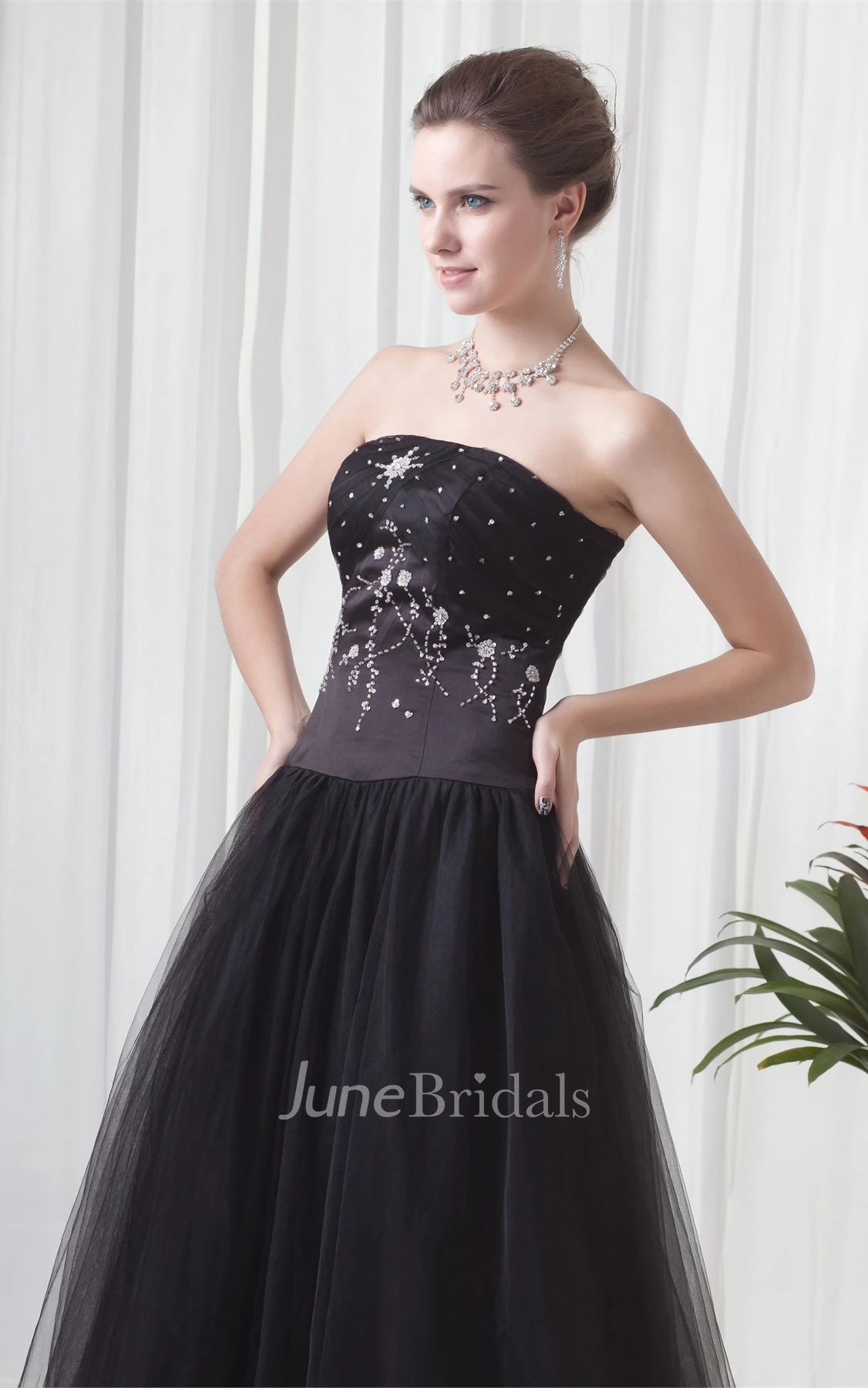 strapless ball a-line gown with tulle overlay and strass