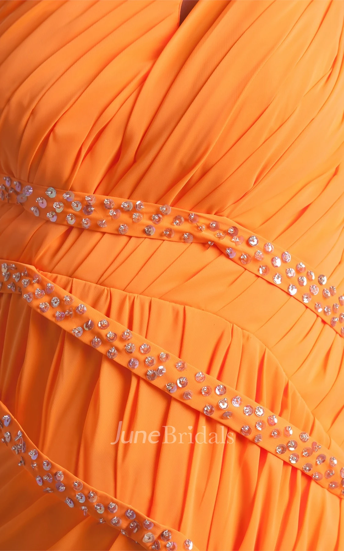 One-Shoulder Chiffon Front-Split Dress with Jewels