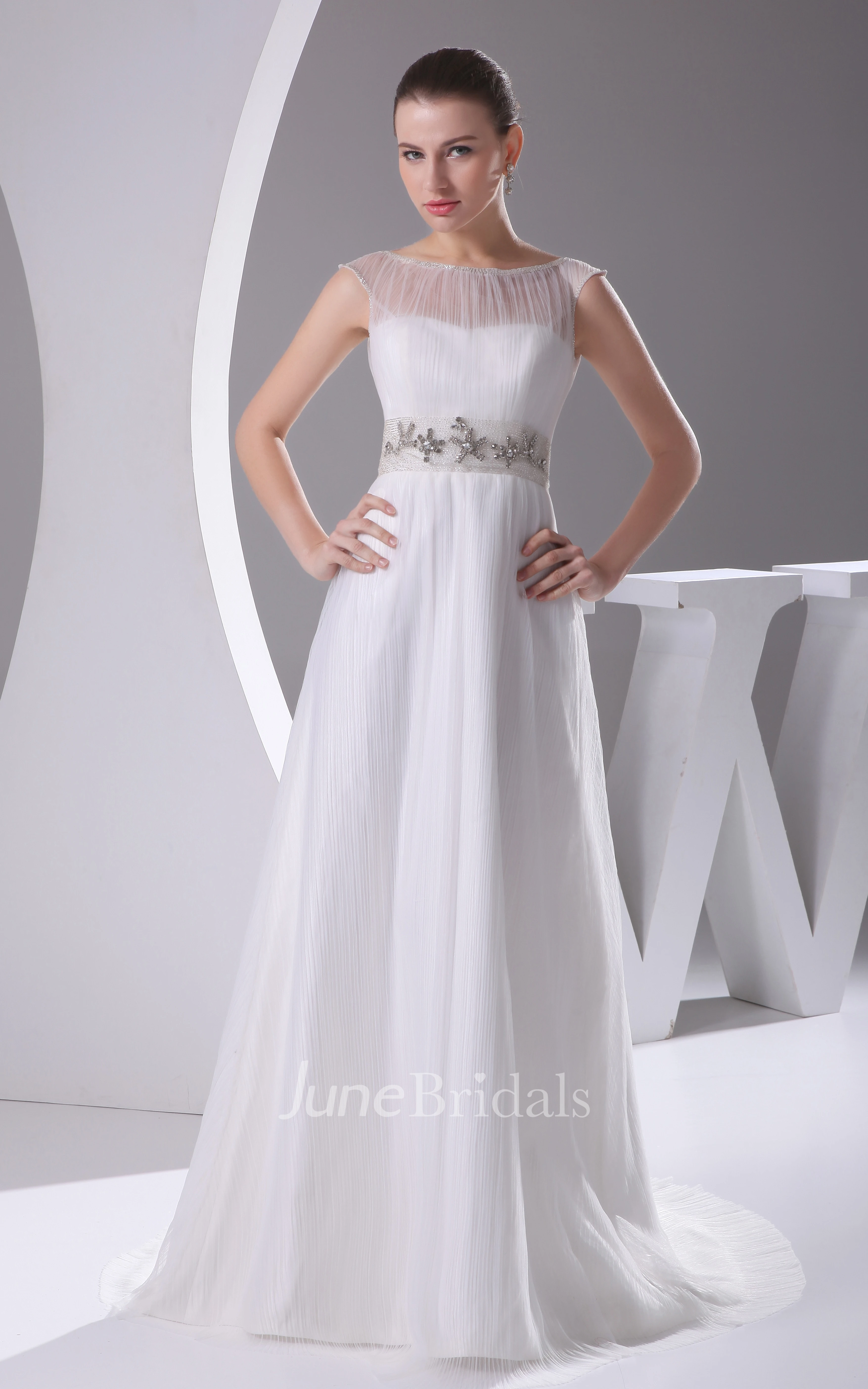 Chiffon Sleeveless Floor-Length Dress With Beaded Waist