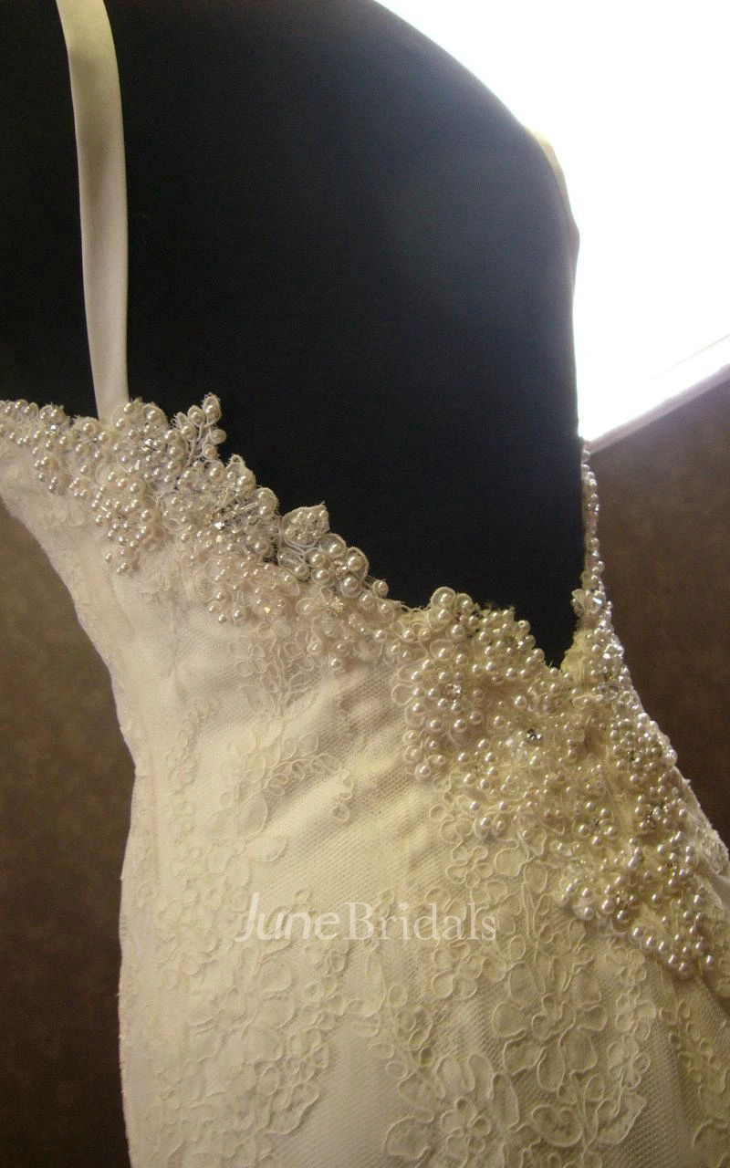Backless Sheath Lace Wedding Dress With Beading And Straps Neck