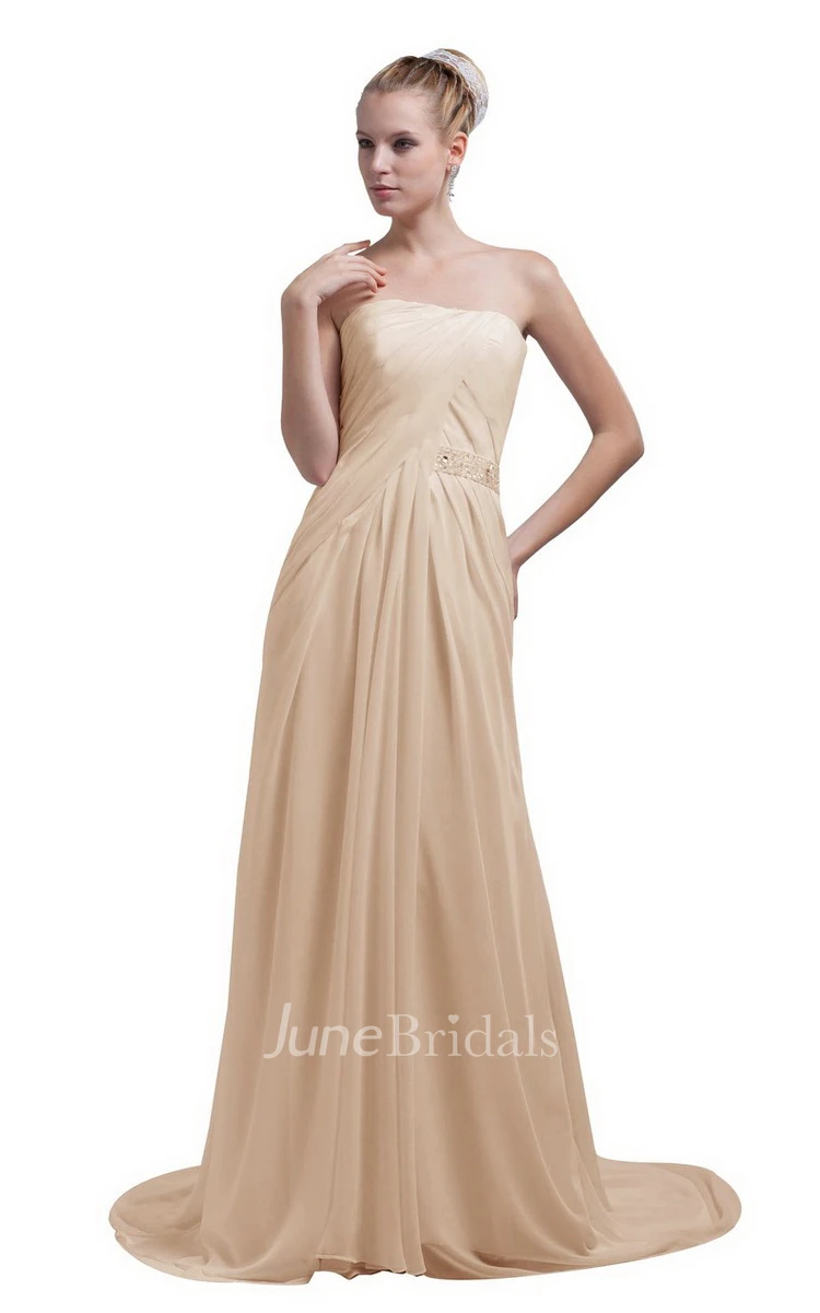 Train Strapless Chiffon A-line Gown With Beaded Band