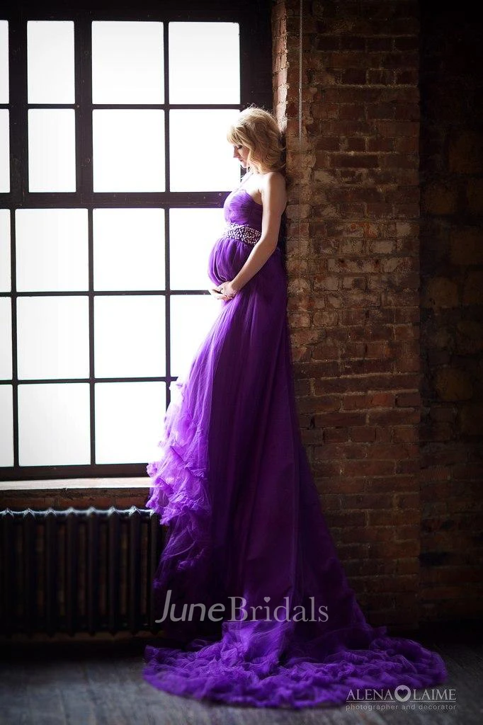 Glamorous One Shoulder Purple Tulle Prom Dress New Fashion Cloud Wedding Gown