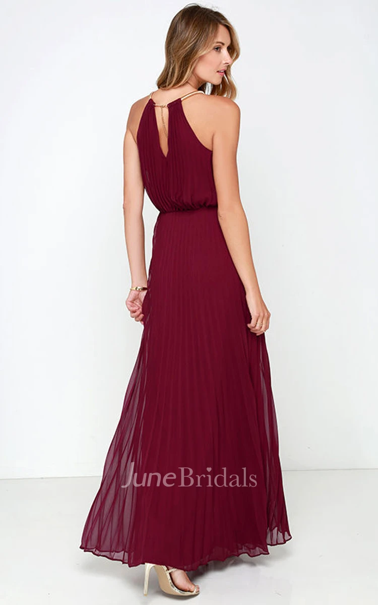 Chiffon Long Charming Sleeveless Dress With Pleats