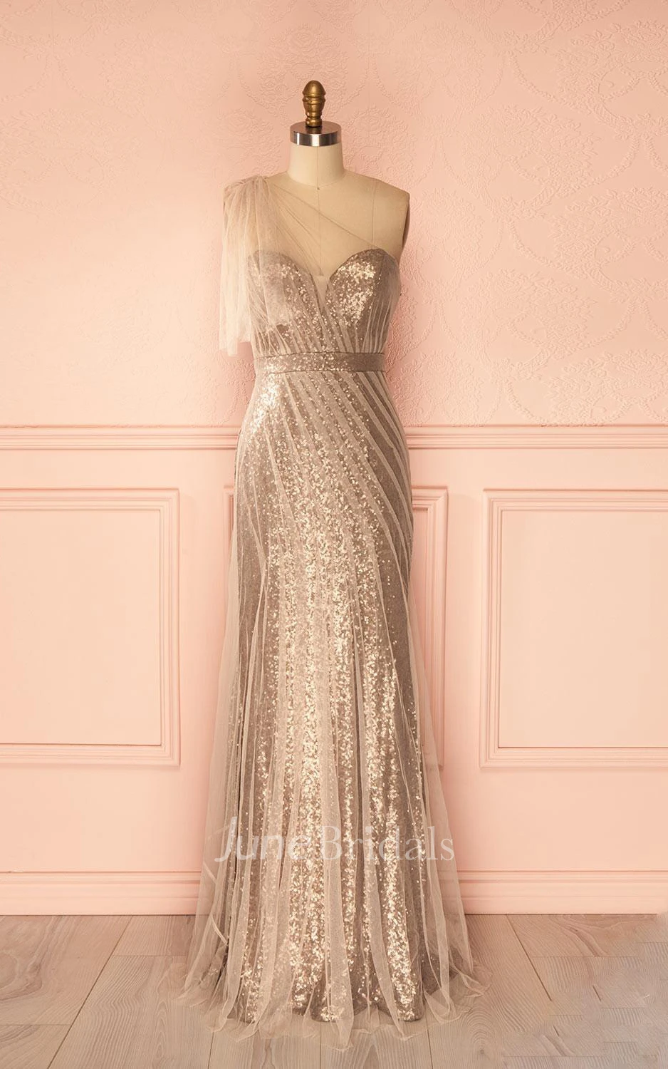 Luxurious One-shoulder Tulle And Sequins Sheath Dress