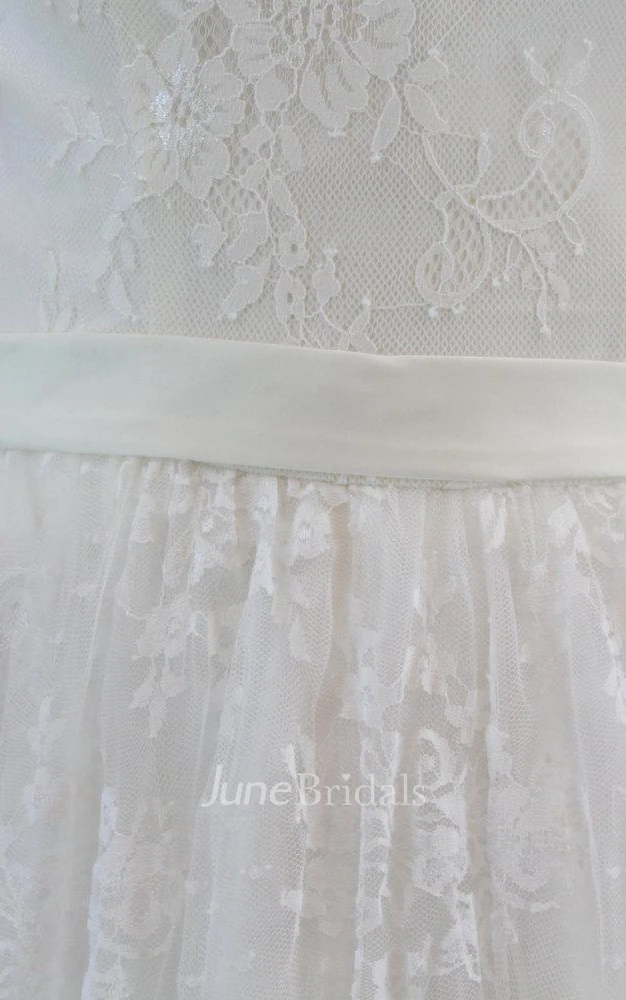 High-Neck Cap Sleeve A-Line Lace Wedding Dress With Court Train