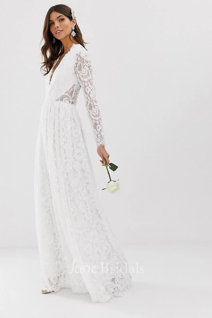 Sexy Lace Sheath Plunging Neckline Keyhole Wedding Dress