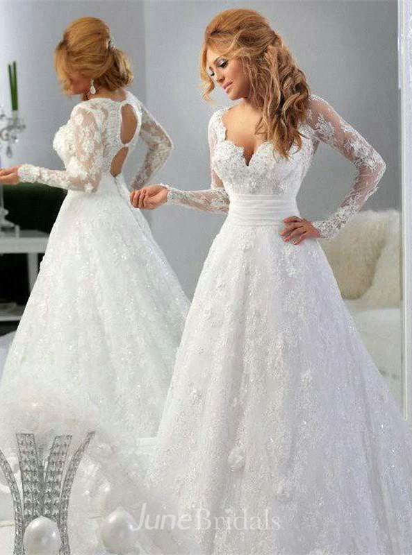 Arabic Long Sleeve Lace Appliques Bridal Gowns Sweetheart