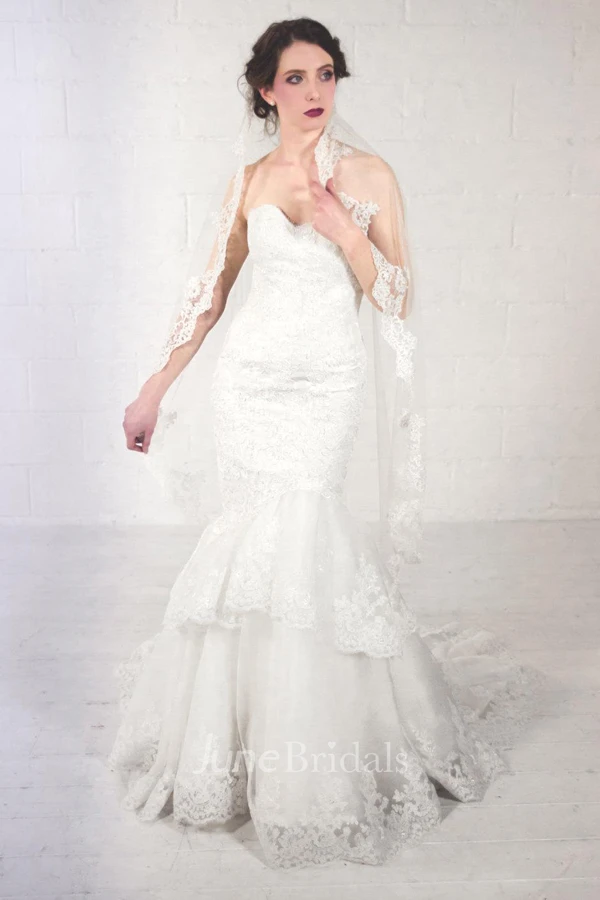 Mermaid Straps Tulle Organza Satin Sash Ribbon Lace Ruffles Zipper Wedding Dress