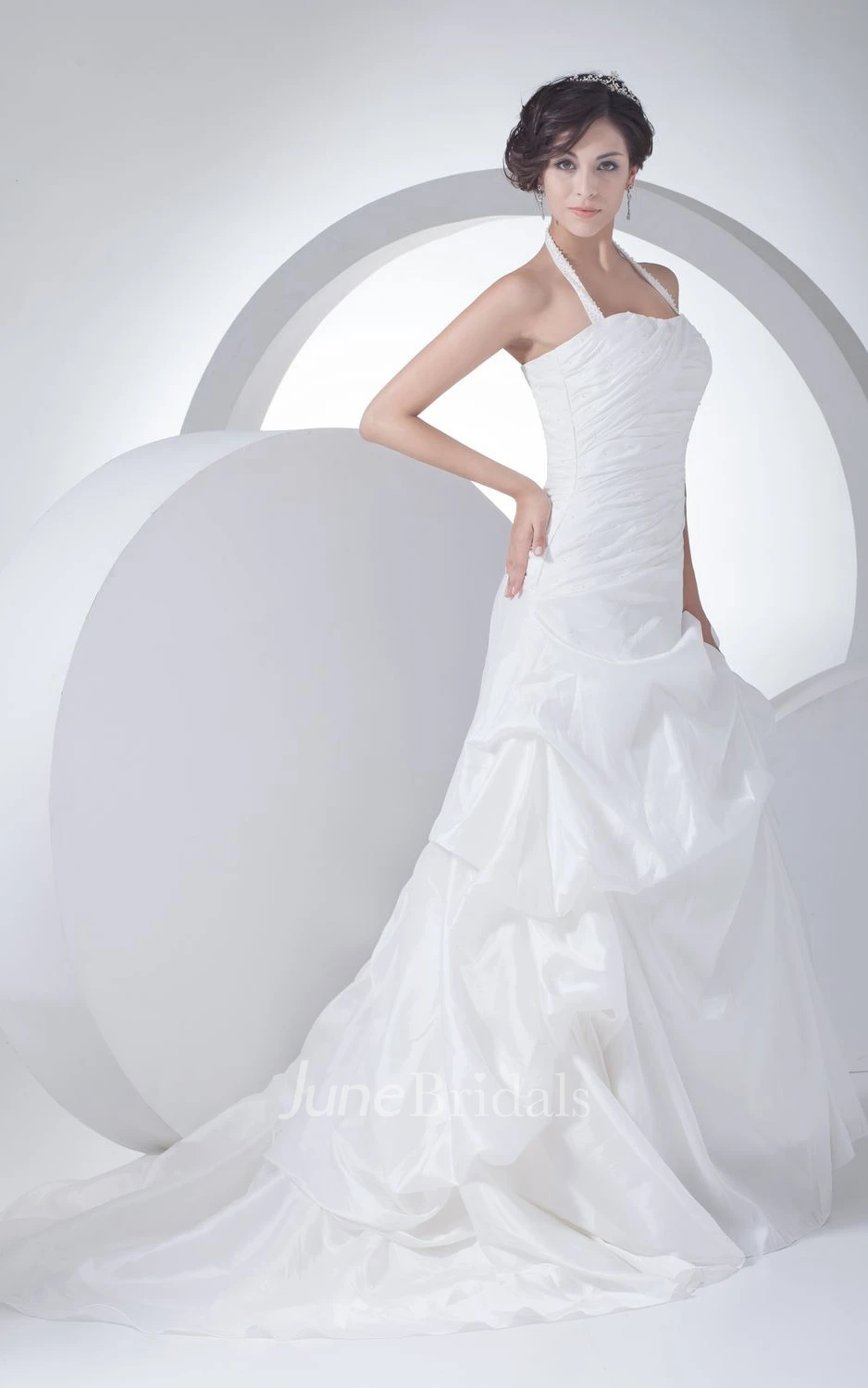 Chic A-Line Pick-Up Dress With Ruching and Halter