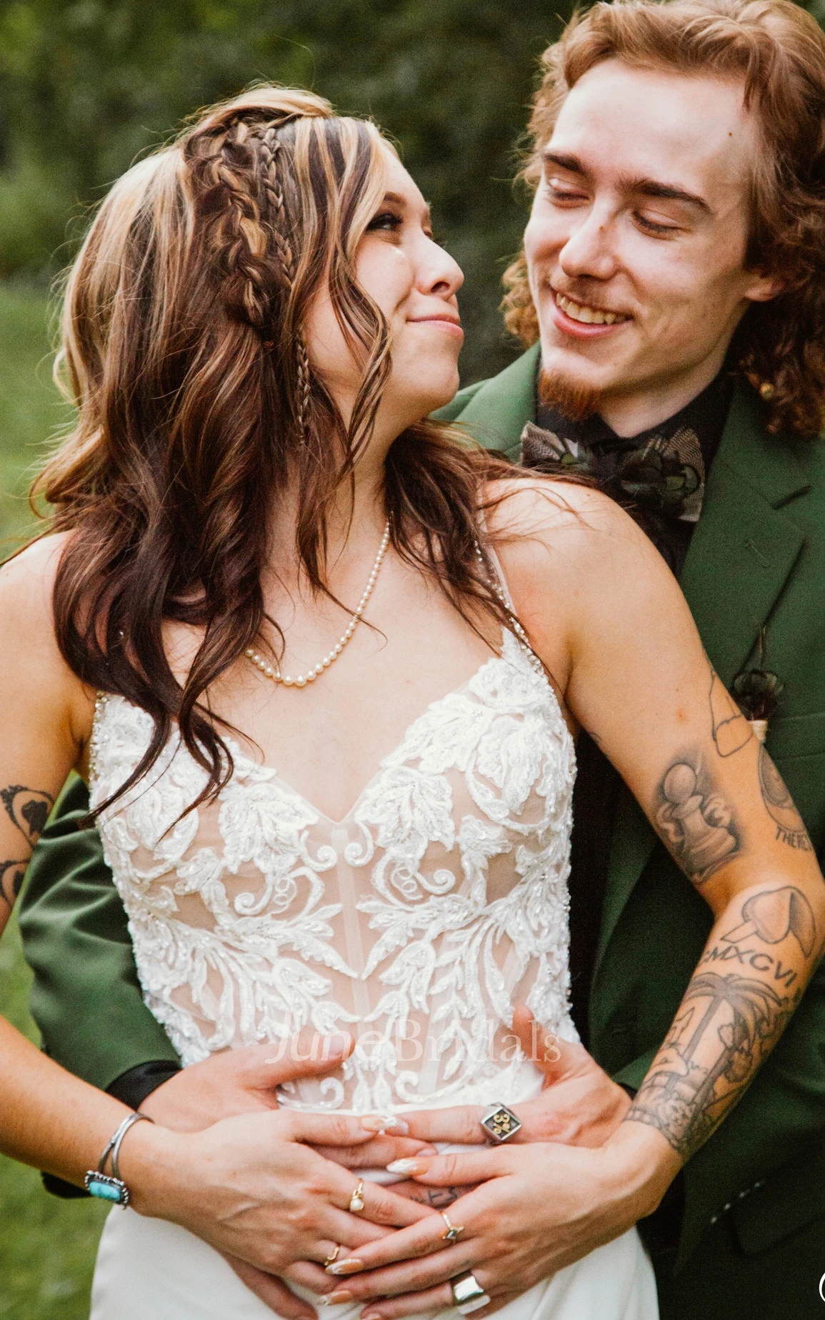 Elegant Sheath Spaghetti Split Front Sweep Train Appliques Lace Garden Bride Spring Wedding Dress