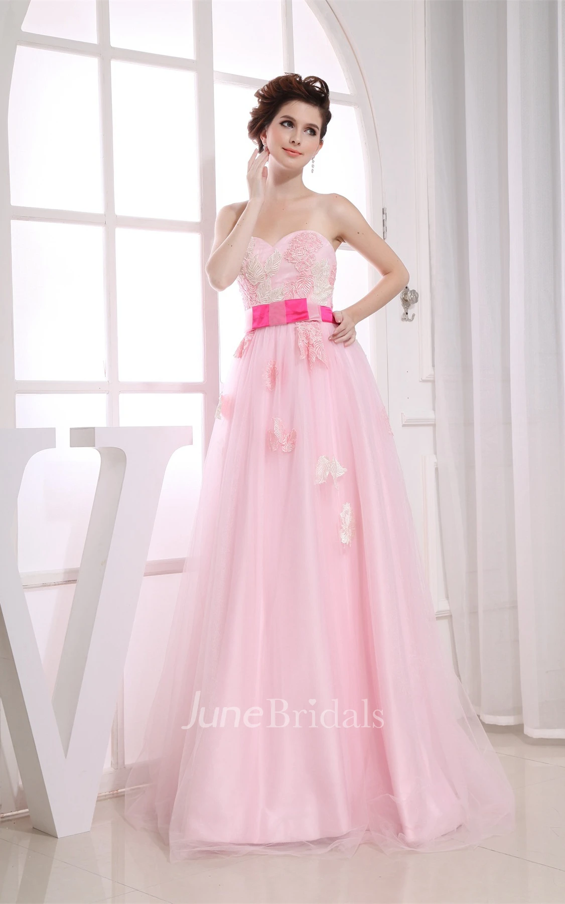 Blushing Sweetheart A-Line Dress with Appliques and Tulle Overlay