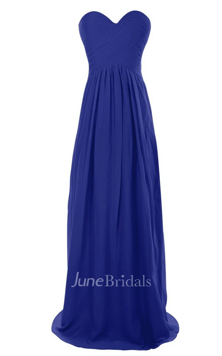 Strapless Sweetheart Ruched Chiffon A-line Gown With Train