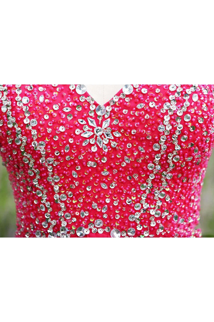 Modern V-neck Cap Sleeve Chiffon Homecoming Dress With Crystals