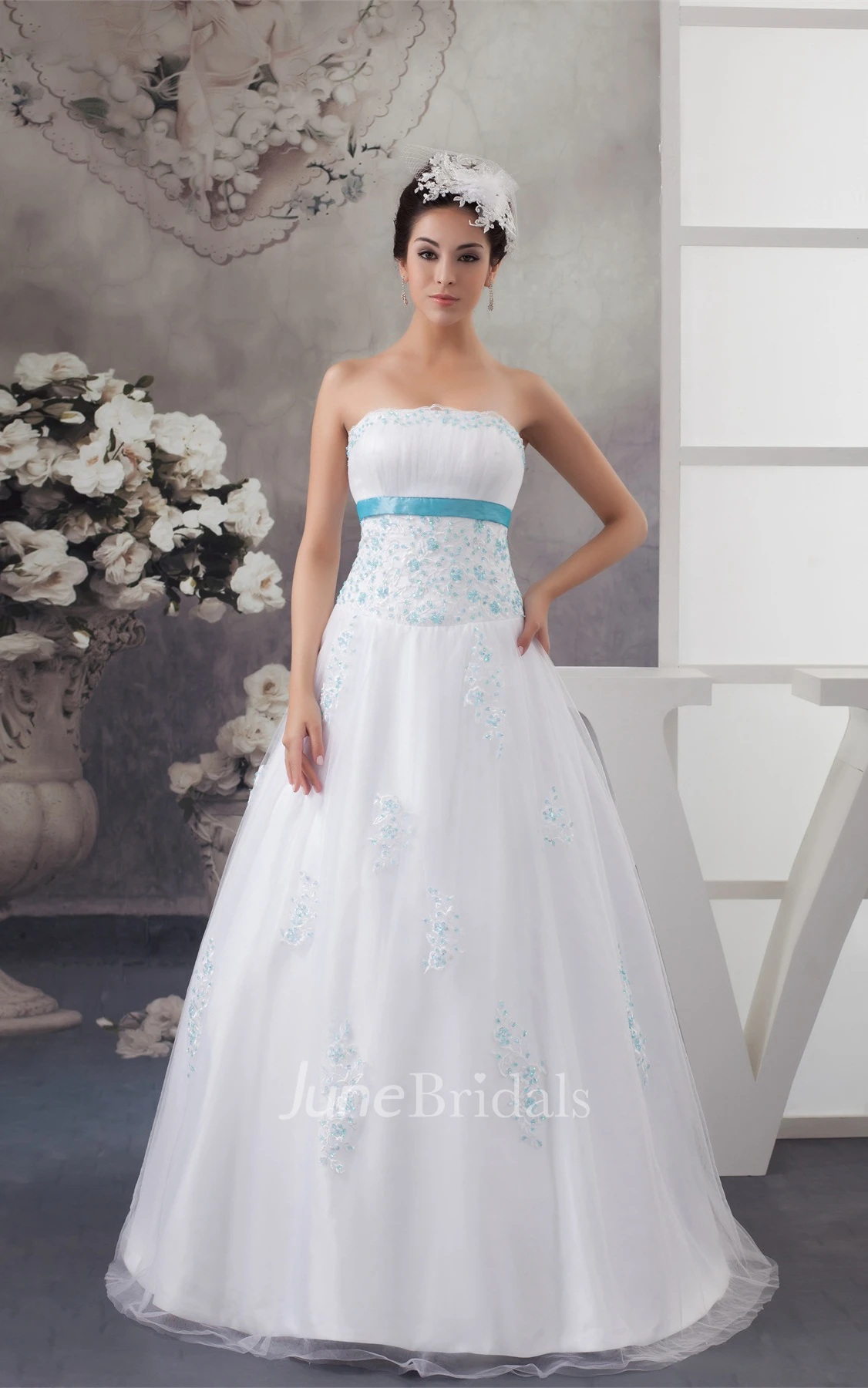 Strapless Tulle A-Line Dress with Appliques and Bolero