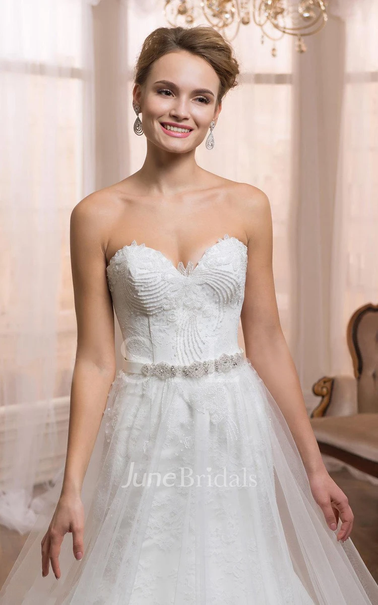Sweetheart A-Line Ball Gown Tulle Dress With Beading And Lace