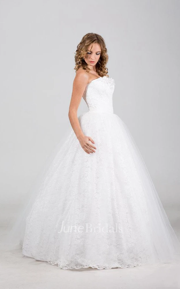 A-Line Tulle Lace Weddig Dress With Lace-Up Back