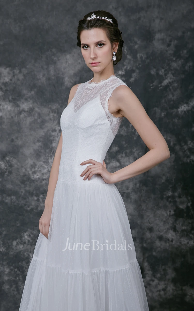Enchanting Sleeveless High Neck Illusion Back Tulle Gown