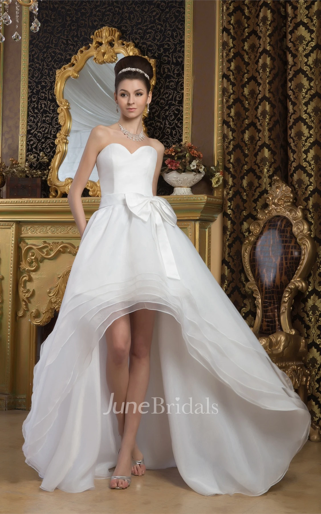 Sweetheart High-Low A-Line Gown with Tiers and Bow
