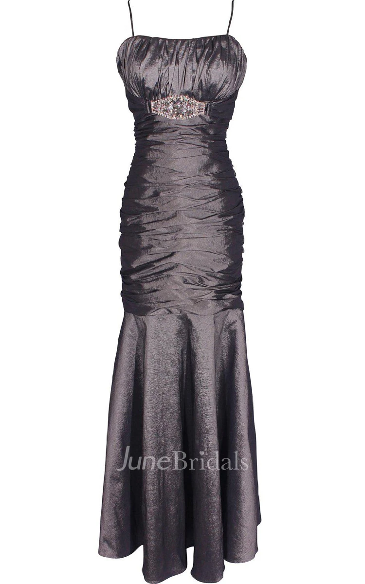 Sleeveless Mermaid Gown With Ruching and Square Neck