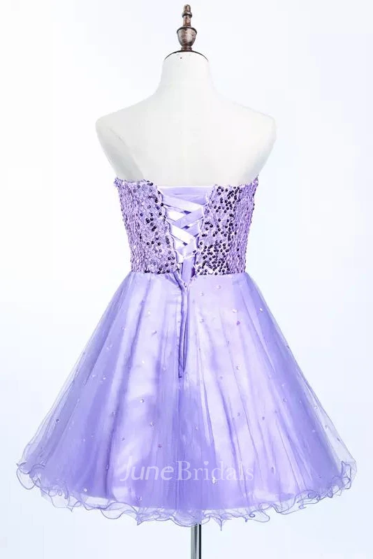 A-line Sweetheart Sleeveless Pleats Sequins Short Mini Tulle Sequins Homecoming Dress