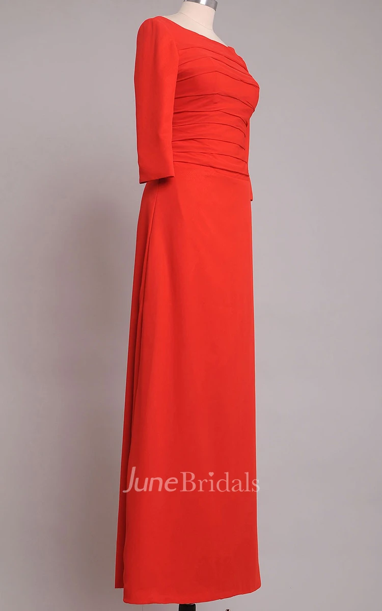 Bateau A-line Chiffon Floor-length Dress With Half Sleeves