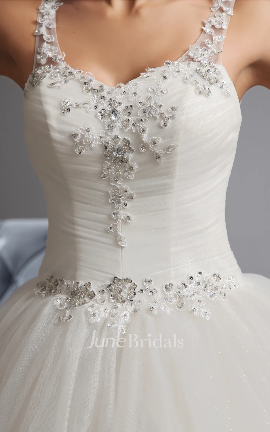 Spaghetti Sweetheart Sleeveless Dress With Soft Tulle And Laces