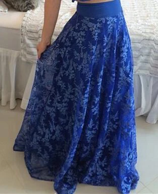 Sexy Two Piece Royal Blue Prom Dress Appliques Short Sleeve