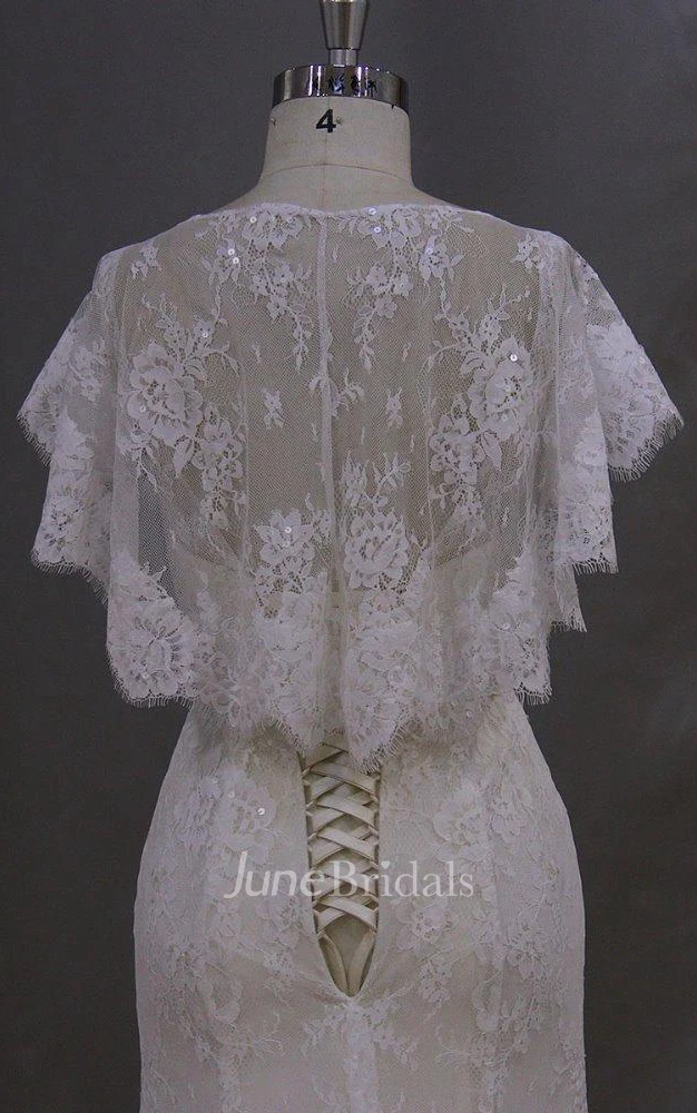 Bateau Neck Lace Mermaid Wedding Dress With Cape