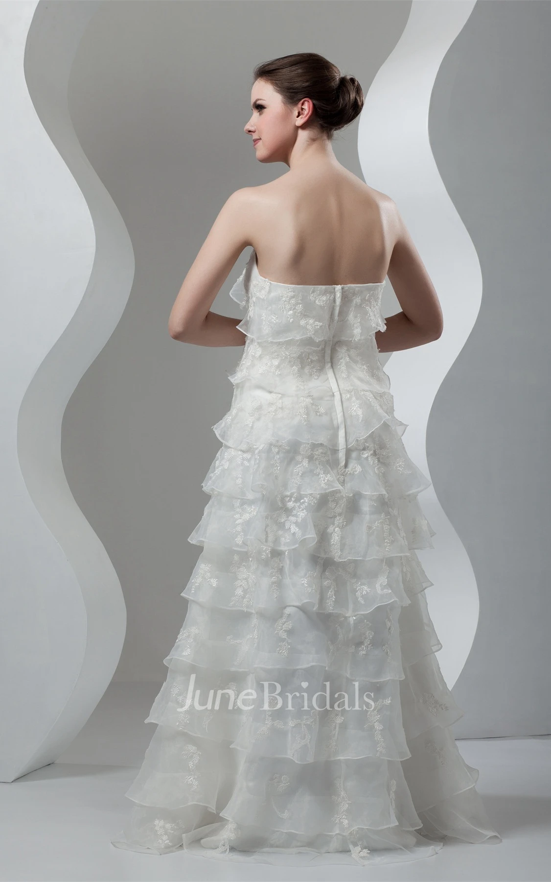 Strapless Tiered A-Line Gown with Appliques