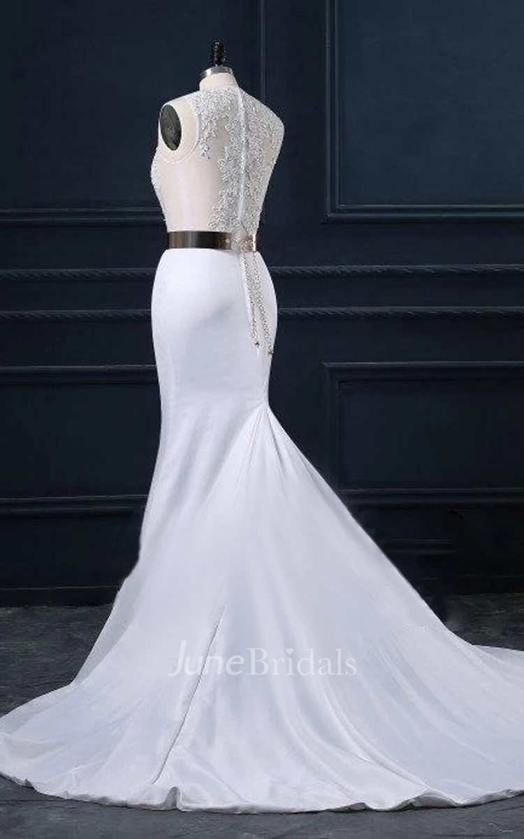 Mermaid Tulle Lace Satin Weddig Dress With Appliques