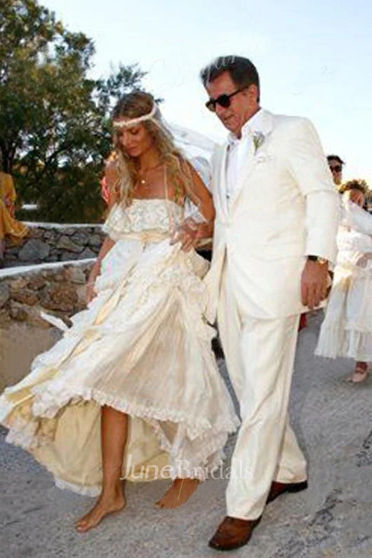 Floor-Length Chiffon Ethereal Lace With Sexy Tiers & Pleats Court Train Dress For Destination