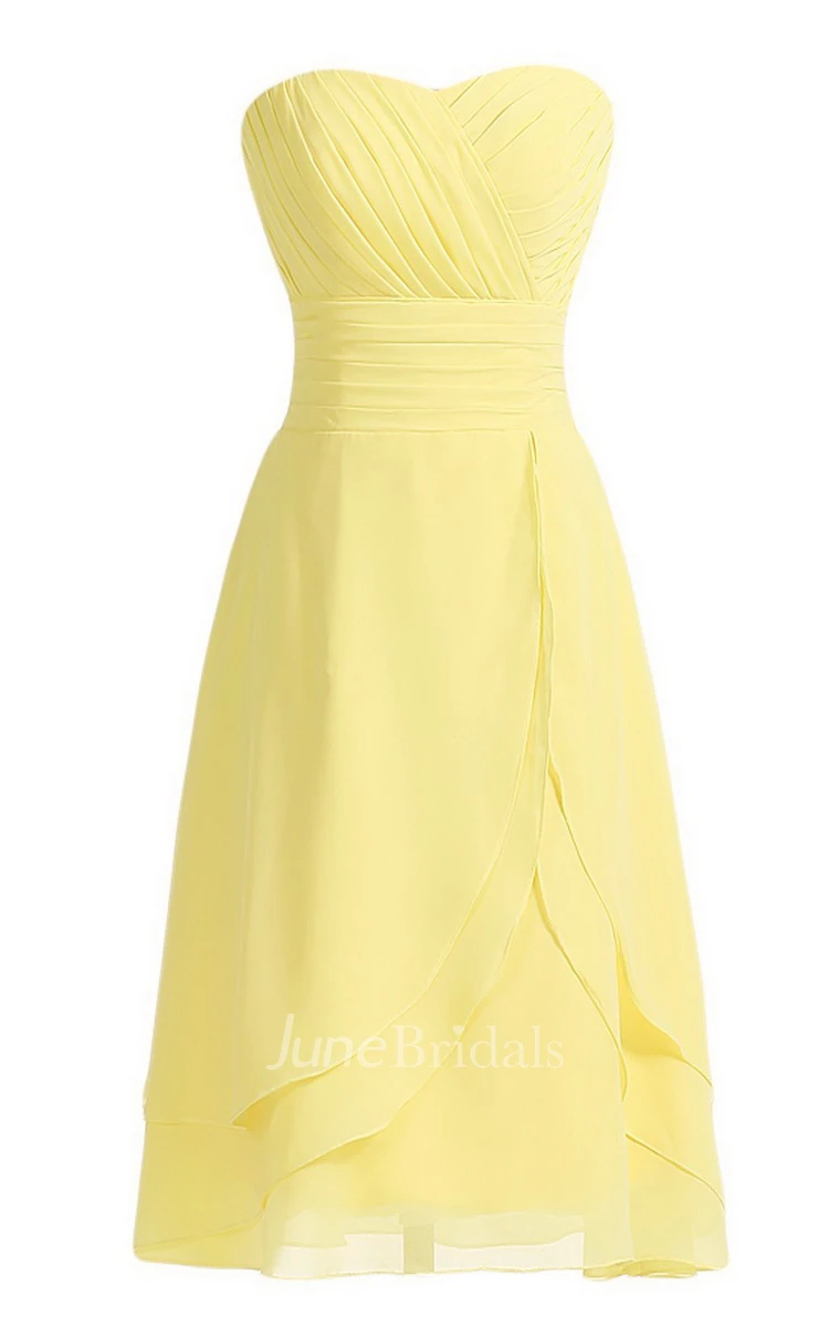 Strapless Layered Chiffon Dress With Zipper Back