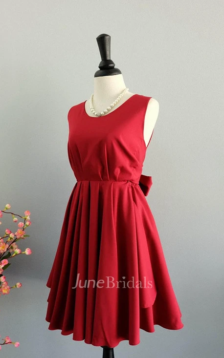 Sleeveless Short A-line Satin Dress With Bow And Open Back
