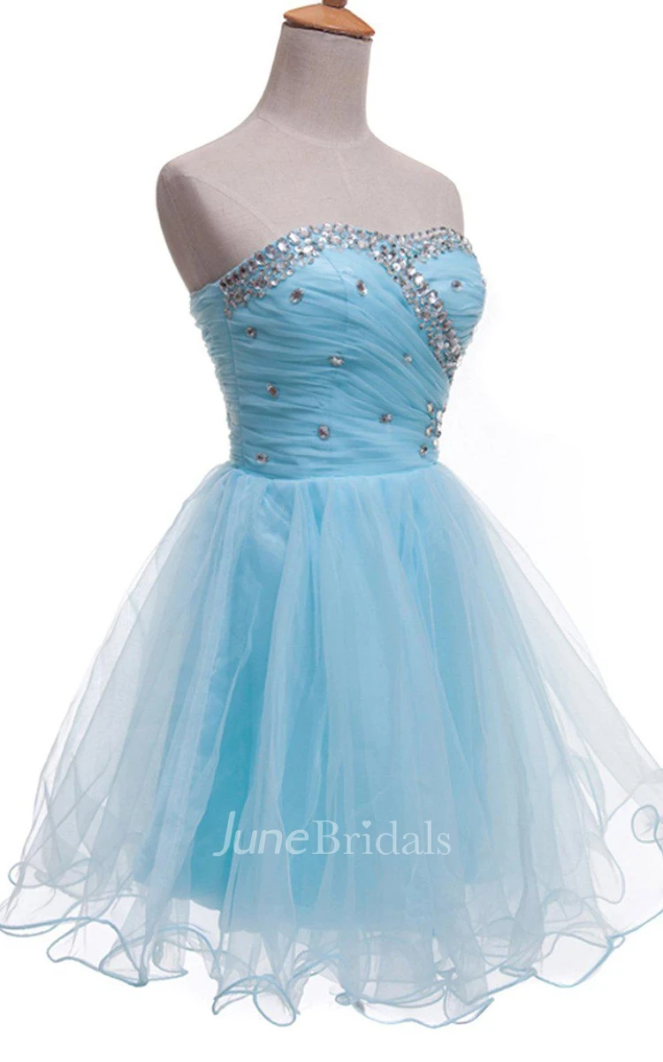 Lovely Strapless A-line Tulle Short Dress With Beadings