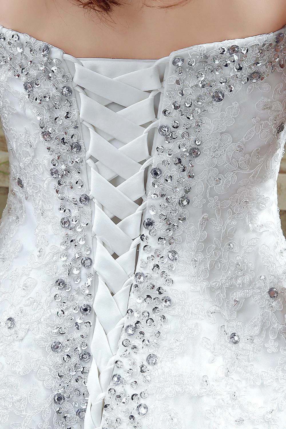 Glamorous Sequined Lace Tulle Wedding Dress Court Train Lace-up