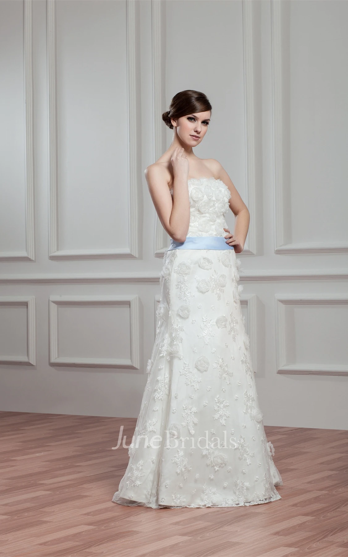 Floral Strapless A-Line Floor-Length Dress with Appliques