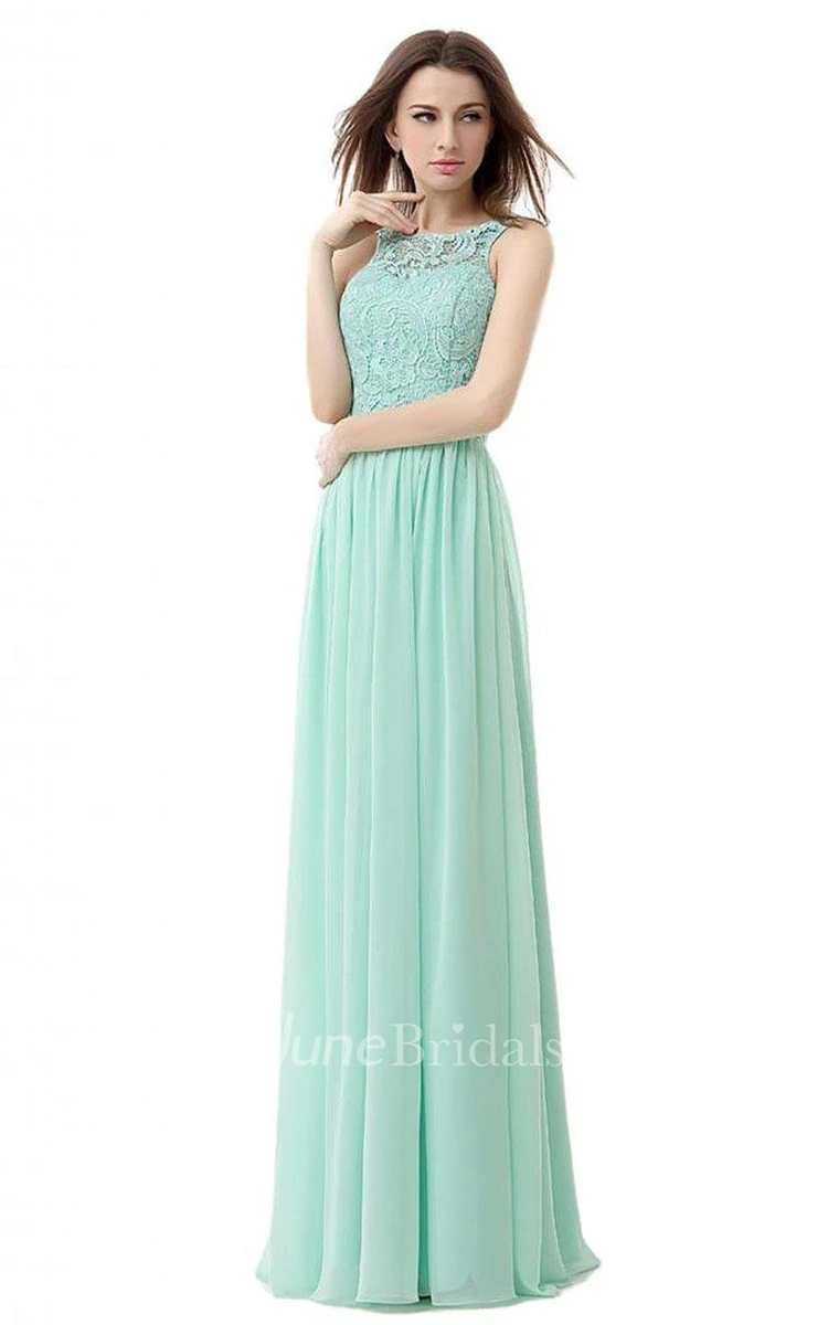 High-neck Long Gown With Lace Detail Bodice