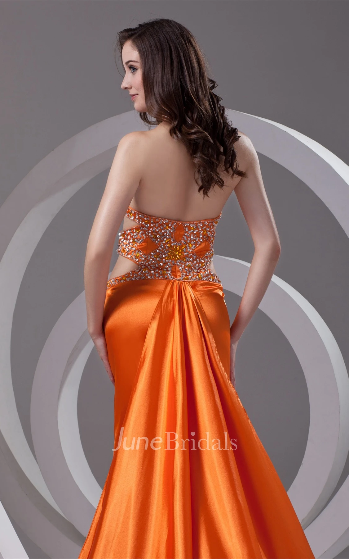 Satin Front-Split Ruched Dress with Rhinestone and Halter