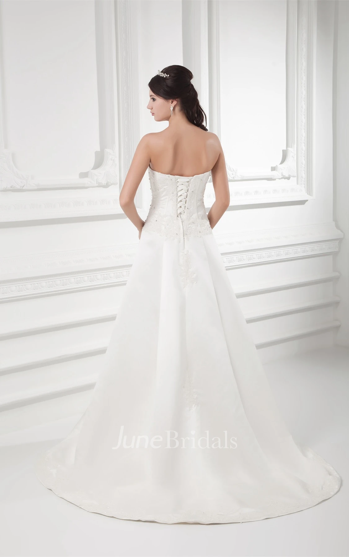 Sweetheart Satin A-Line Gown with Appliqued Bodice